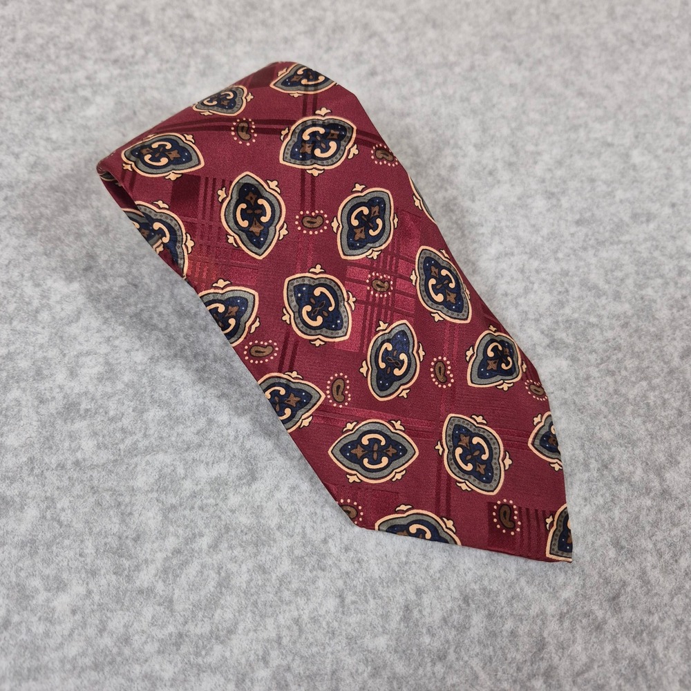Polo Ralph Lauren Tie Mens Burgundy Red Medallion Paisley Silk Hand Made